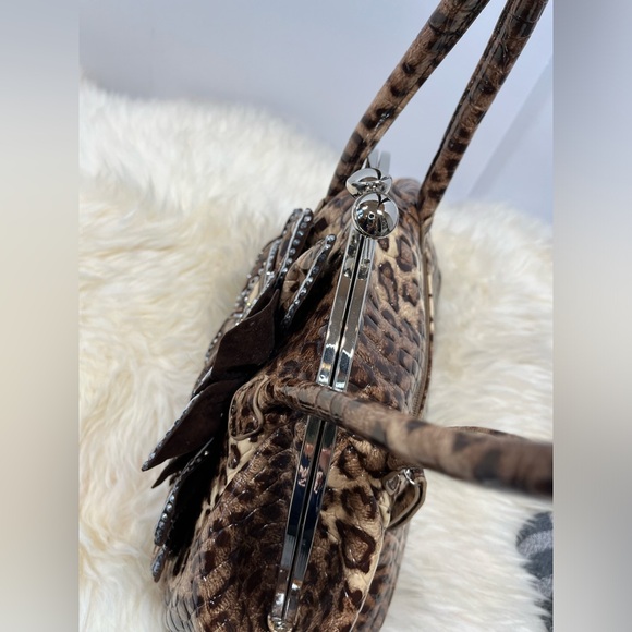 Julia & Michael Bling Flower Leopard Tote Patent Leather Kiss-lock Tote - Picture 7 of 13